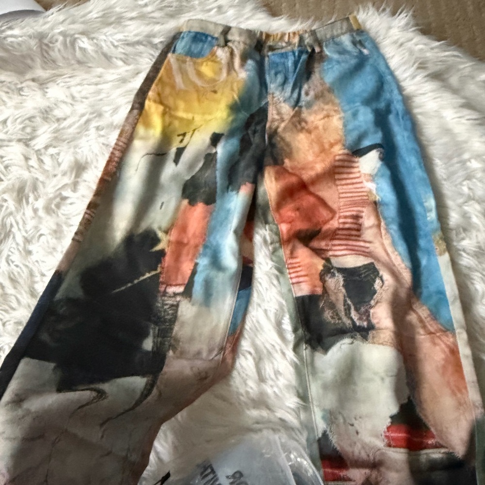 Micas patchwork print Abstract Art Print Pants XL… - image 8
